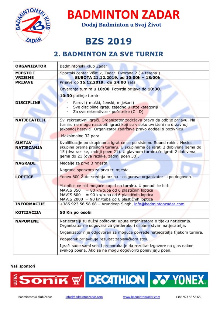 Badminton Za Sve zimski izdanje. turnir 2019